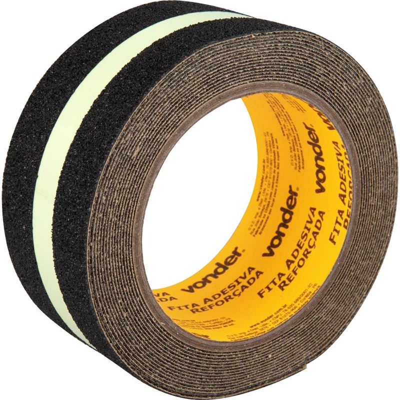 Fita antiderrapante 50 mm x 5 m, preta com faixa neon fotoluminescente