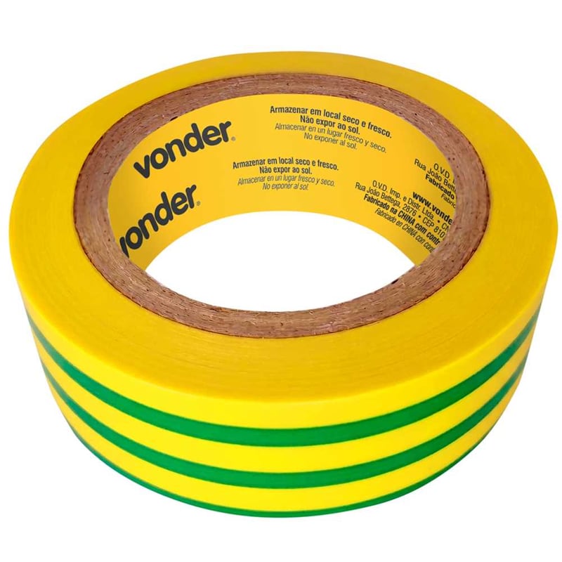 Fita isolante, 19 mm x 10 m, verde e amarela