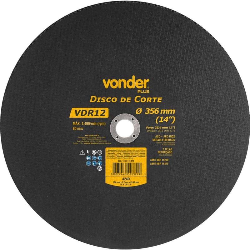 Disco de corte 356 mm x 3,2 mm x 25,40 mm VDR12, VONDER PLUS