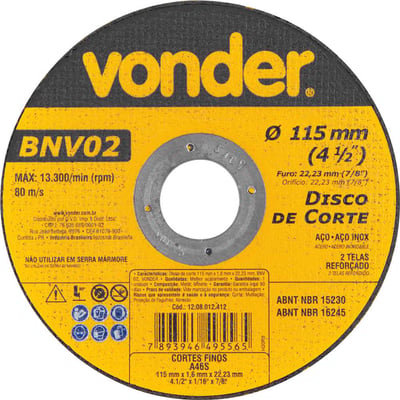 Disco de corte 115 mm x 1,6 mm x 22,23 mm