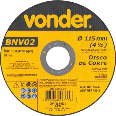 Disco de corte 115 mm x 1 mm x 22,23 mm