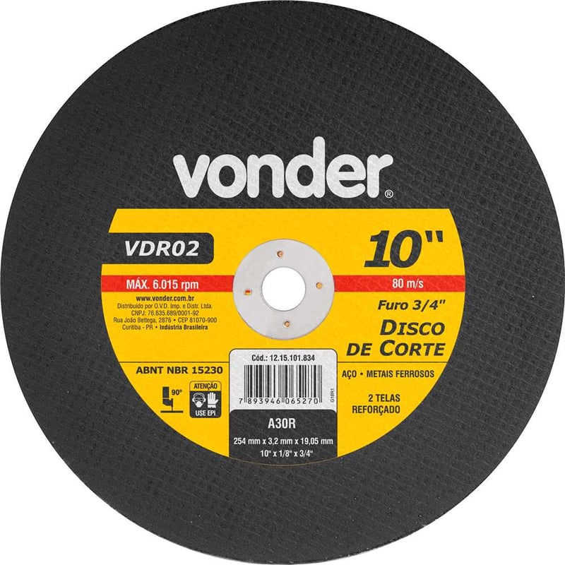 Disco de corte 254 mm x 3,2 mm x 19,10 mm VDR02