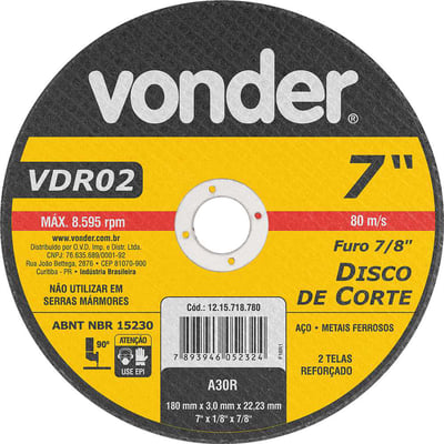 Disco de corte 180 mm x 3 mm x 22,23 mm VDR02