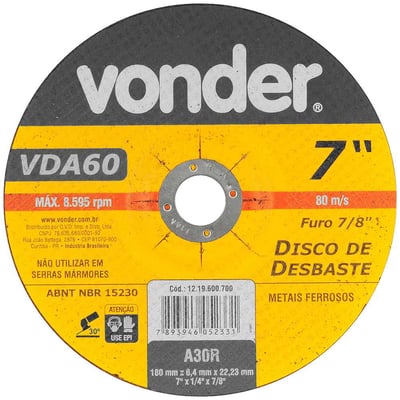 Disco de desbaste 180,0 mm x 6,4 mm x 22,23 mm