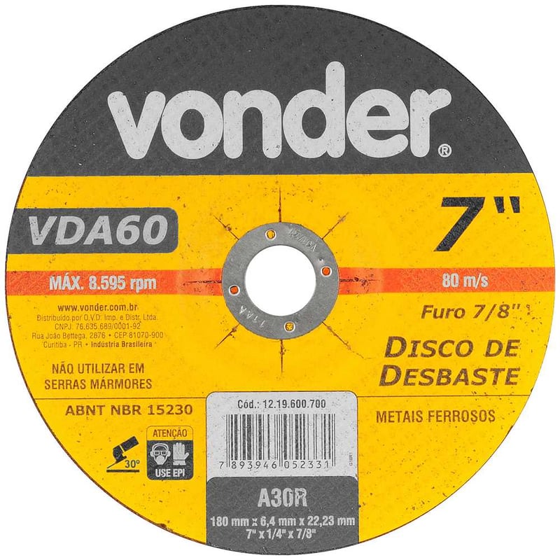 Disco de desbaste 180,0 mm x 6,4 mm x 22,23 mm