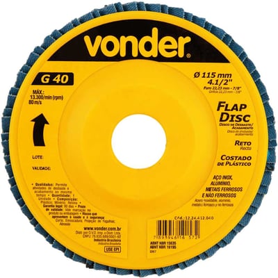 Flap-disc, disco de desbaste/acabamento, 4.1/2" - 115 mm, reto, grão 40
