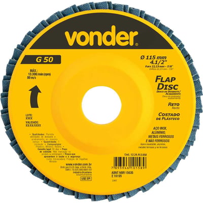 Flap-disc, disco de desbaste/acabamento, 4.1/2" - 115 mm, reto, grão 50