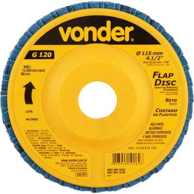 Flap-disc, disco de desbaste/acabamento, 4.1/2" - 115 mm, reto, grão 120
