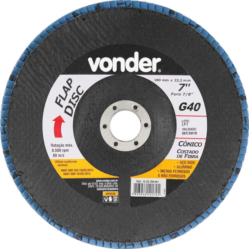 Flap-disc, disco de desbaste/acabamento, 7" - 180 mm, cônico, grão 40