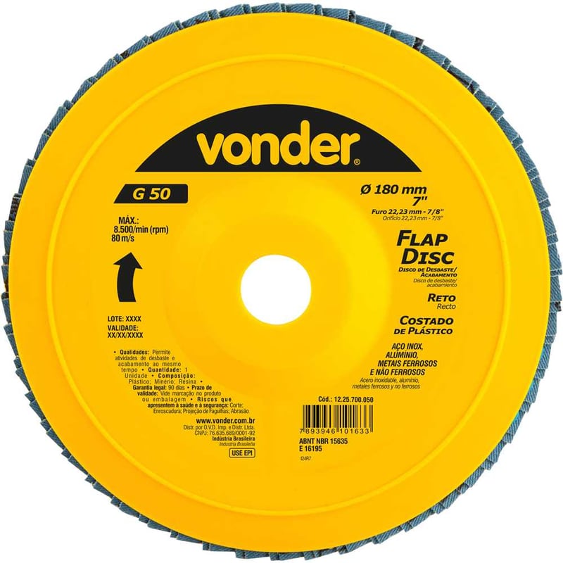 Flap-disc, disco de desbaste/acabamento, 7" - 180 mm, reto, grão 50