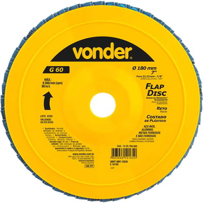Flap-disc, disco de desbaste/acabamento, 7" - 180 mm, reto, grão 60