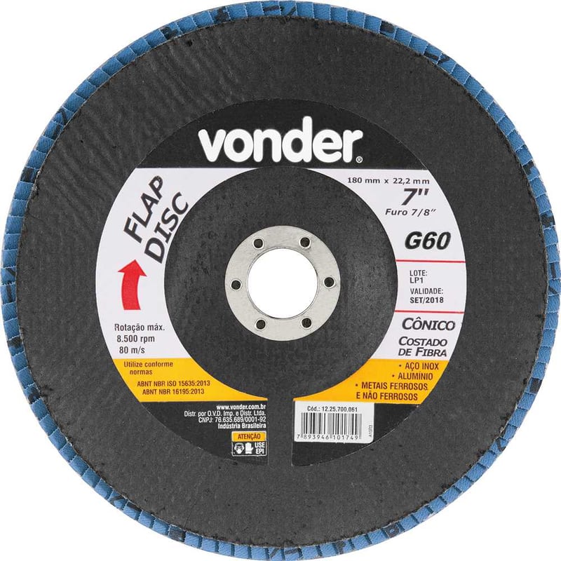 Flap-disc, disco de desbaste/acabamento, 7" - 180 mm, cônico, grão 60