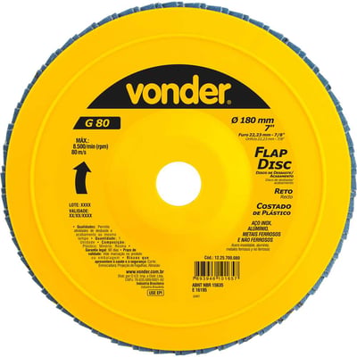 Flap-disc, disco de desbaste/acabamento, 7" - 180 mm, reto, grão 80