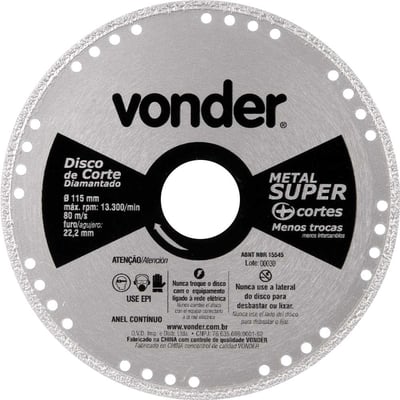 Disco de corte diamantado, contínuo, para metais, metal super, 115 mm