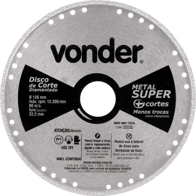 Disco de corte diamantado, contínuo, para metais, metal super, 125 mm