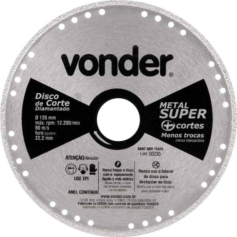 Disco de corte diamantado, contínuo, para metais, metal super, 125 mm