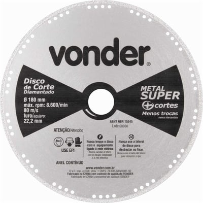 Disco de corte diamantado, contínuo, para metais, metal super, 180 mm