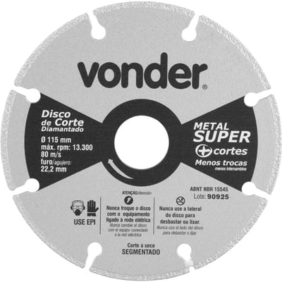 Disco de corte diamantado, segmentado, para metais, metal super, 115 mm