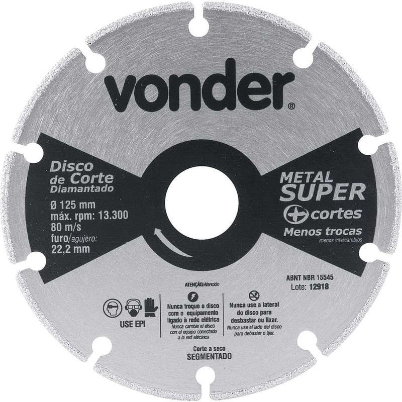 Disco de corte diamantado, segmentado, para metais, metal super, 125 mm