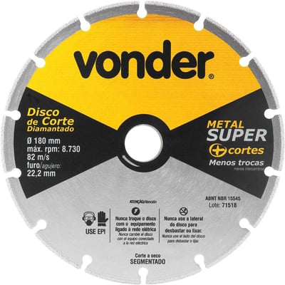 Disco de corte diamantado, segmentado, para metais, metal super, 180 mm