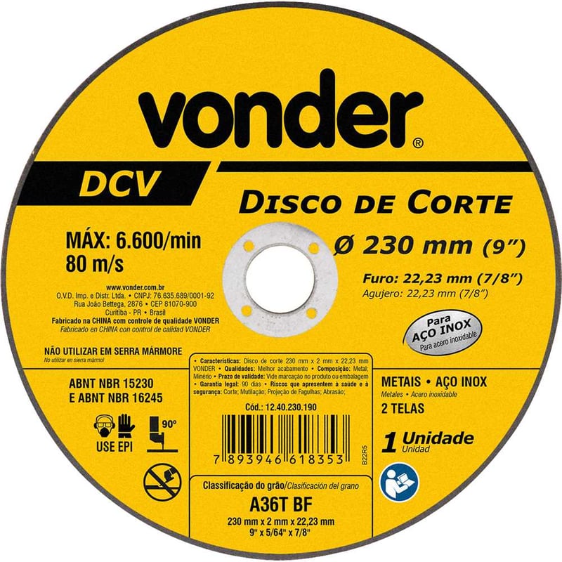 Disco de corte 230 mm x 2 mm x 22,23 mm