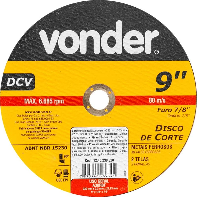 Disco de corte 230 mm x 3,2 mm x 22,23 mm