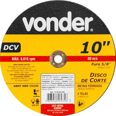 Disco de corte 254 mm x 3,2 mm x 15,87 mm