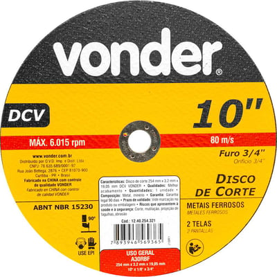 Disco de corte 254 mm x 3,2 mm x 19,05 mm