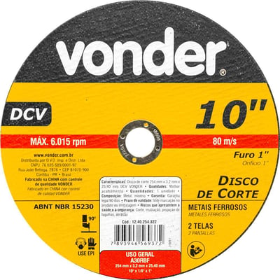 Disco de corte 254 mm x 3,2 mm x 25,40 mm