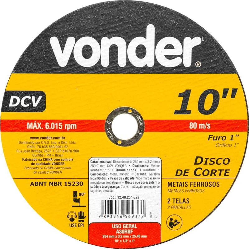 Disco de corte 254 mm x 3,2 mm x 25,40 mm