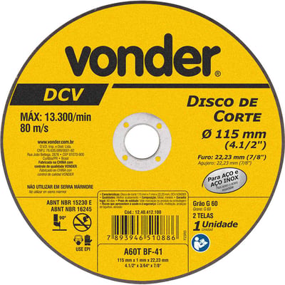 Disco de corte 115 mm x 1 mm x 22,23 mm
