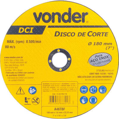 Disco de corte 180 mm x 1,6 mm x 22,23 mm