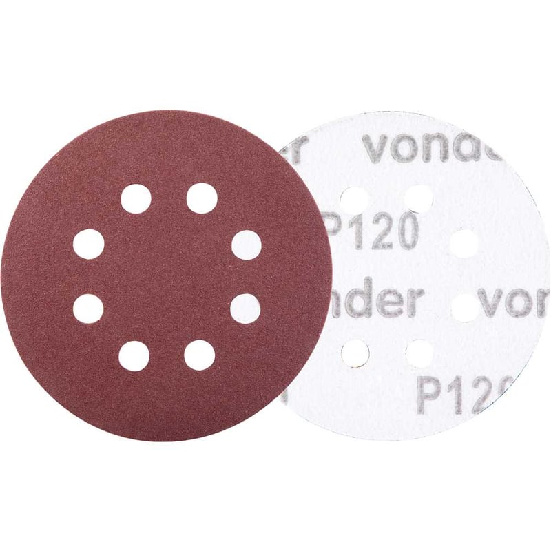 Disco de lixa com costado em pluma 125 mm, grão 120, com 8 furos, embalagem com 10 peças