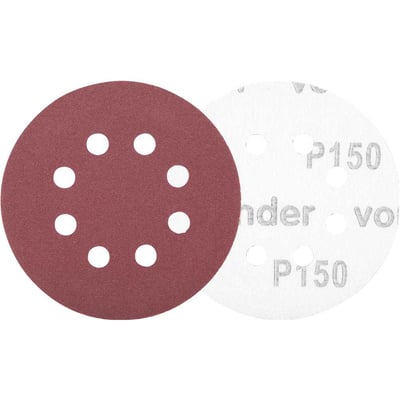 Disco de lixa com costado em pluma 125 mm, grão 150, com 8 furos, embalagem com 10 peças