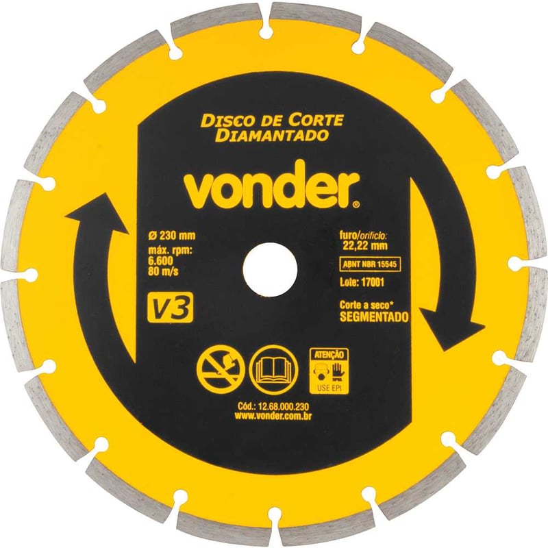 Disco de corte diamantado, 230 mm x 22,2 mm, segmentado