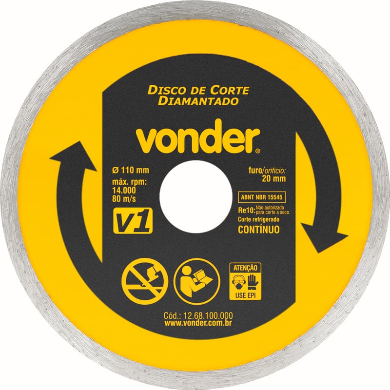 Disco de corte diamantado, 110 mm x 20 mm, anel contínuo