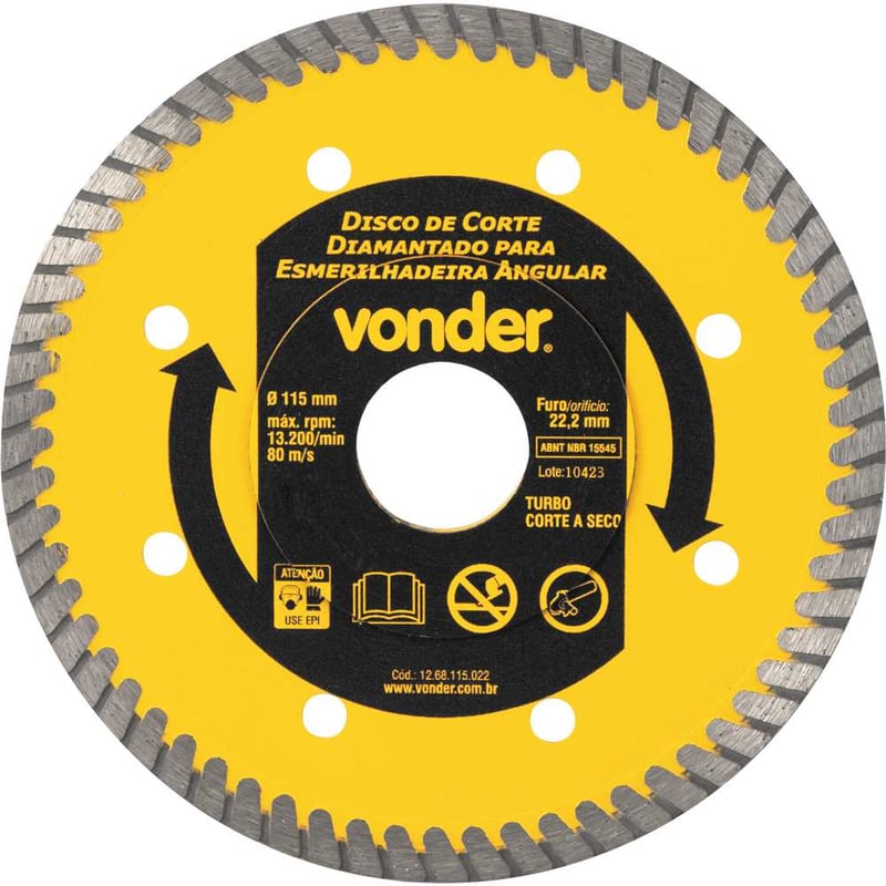 Disco de corte diamantado, 115 mm x 22,2 mm, turbo, para esmerilhadeira