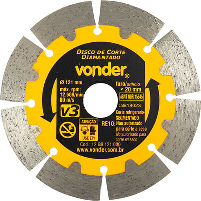 Disco de corte diamantado, 121 mm x 20 mm, segmentado