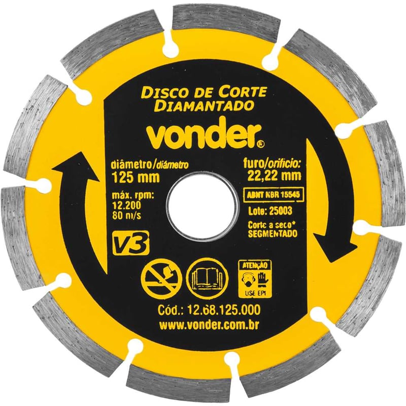 Disco de corte diamantado, 125 mm x 22,2 mm, segmentado