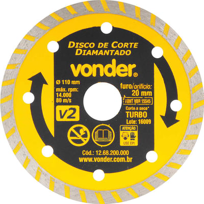 Disco de corte diamantado, 110 mm x 20 mm, turbo