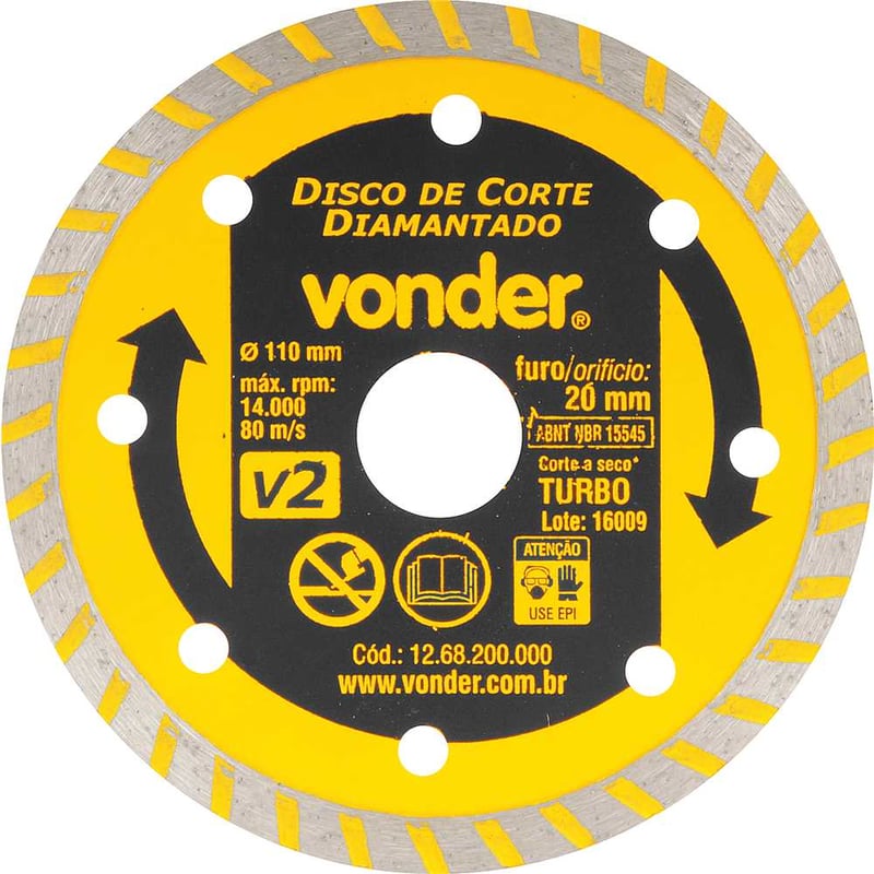 Disco de corte diamantado, 110 mm x 20 mm, turbo