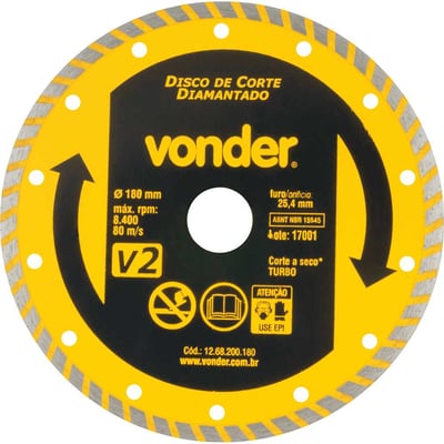 Disco de corte diamantado, 180 mm x 25,4 mm, turbo