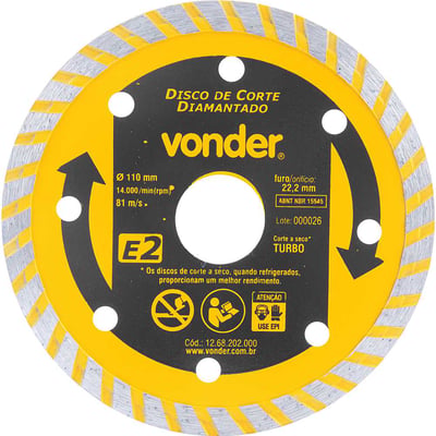 Disco de corte diamantado, 110 mm x 22,2 mm, turbo
