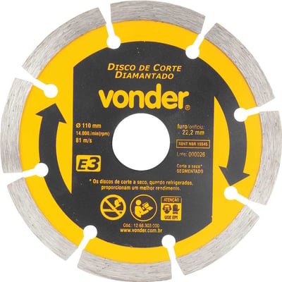 Disco de corte diamantado, 110 mm x 22,2 mm, segmentado, E3