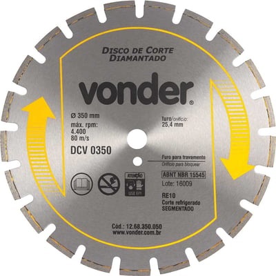Disco diamantado 350 mm, para asfalto e concreto, segmentado, DCV 0350