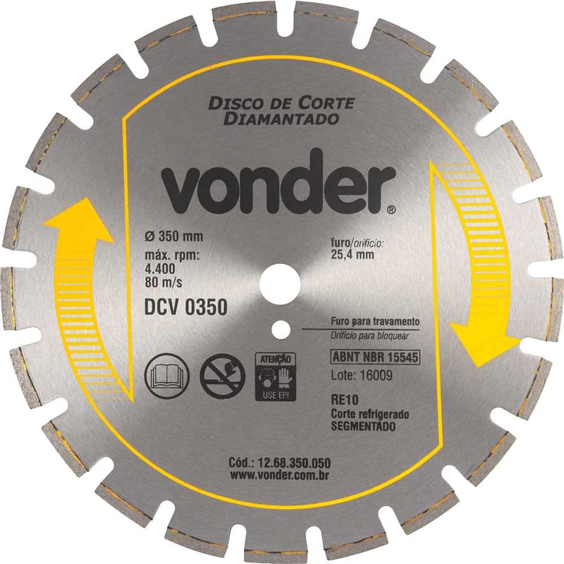 Disco diamantado 350 mm, para asfalto e concreto, segmentado, DCV 0350
