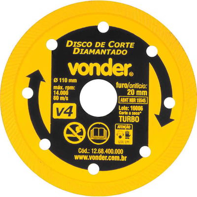 Disco de corte diamantado, 110 mm x 20 mm, turbo