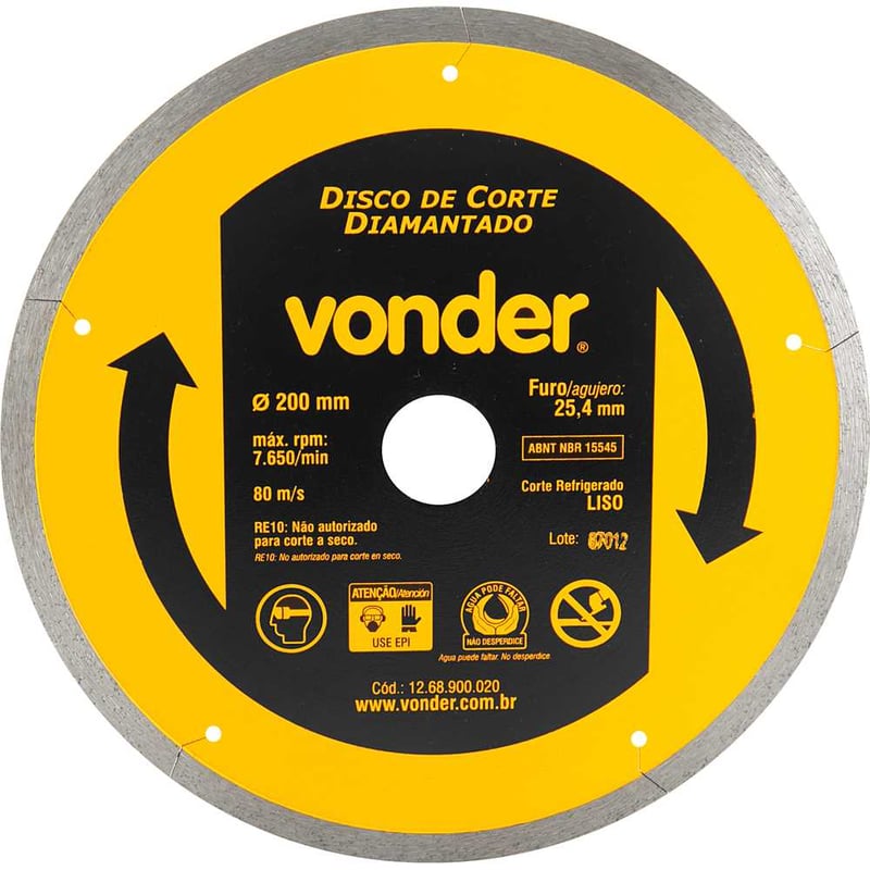 Disco de corte diamantado, 200 mm x 25,4 mm, liso