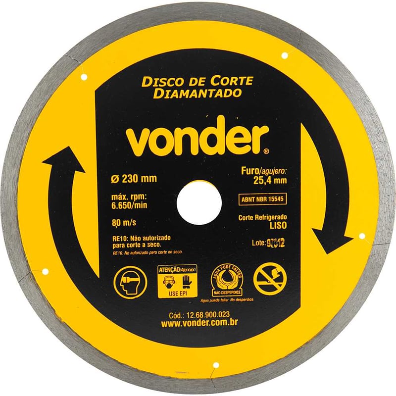 Disco de corte diamantado, 230 mm x 25,4 mm, liso