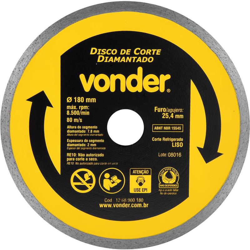 Disco de corte diamantado, 180 mm x 25,4 mm, liso